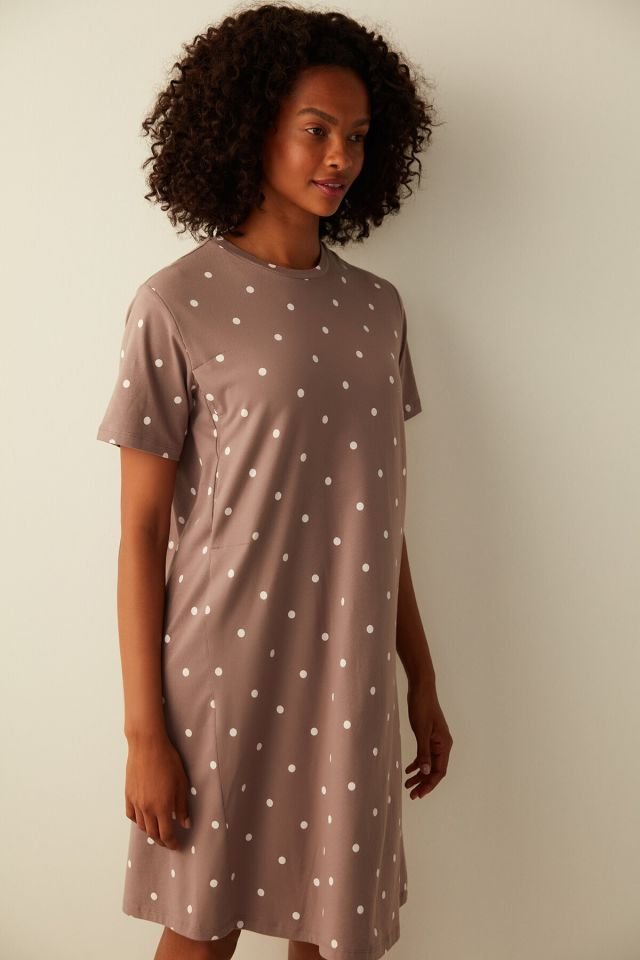 Gri Mama Hamile Cinnamon Dots Elbise