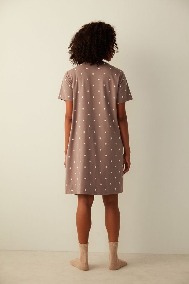 Gri Mama Hamile Cinnamon Dots Elbise