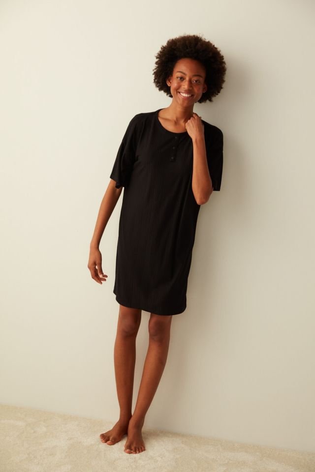 Black In The Mood Rib Dress Nightgown