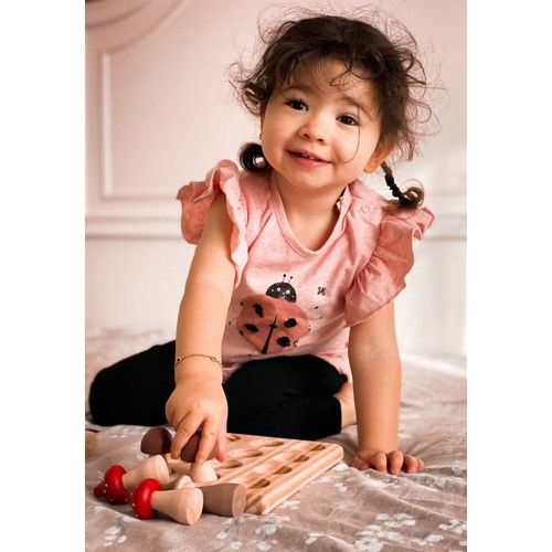 Uğur Böceği Baskılı Taytlı Takım 1-5 Yaş Pembe Melanj