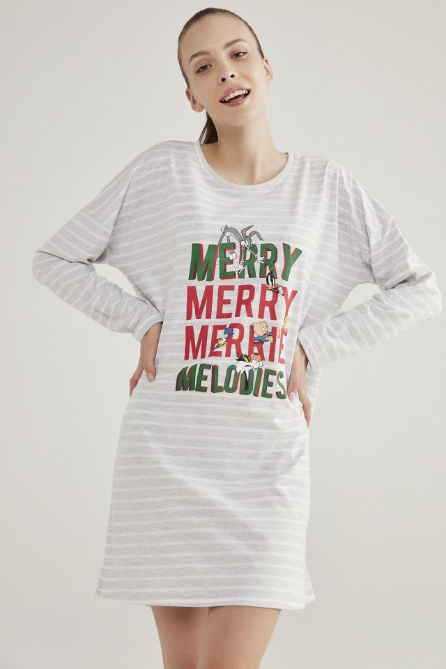 Açık Gri Melanj Merry Bugs Gecelik