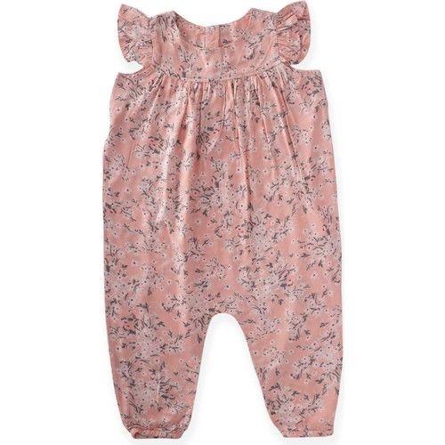 Viskon Kolu Fırfırlı Tulum Pembe