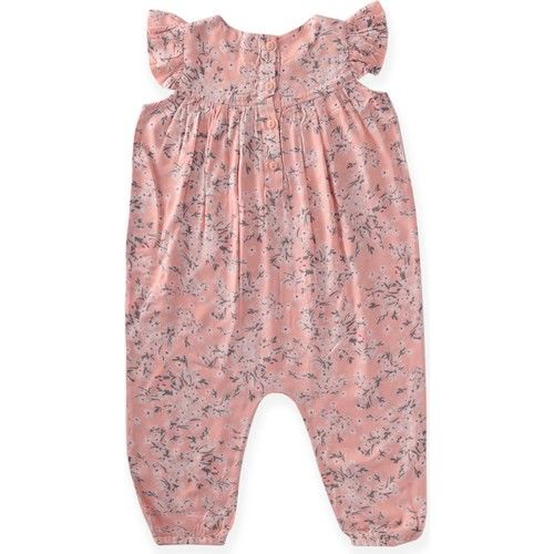 Viskon Kolu Fırfırlı Tulum Pembe