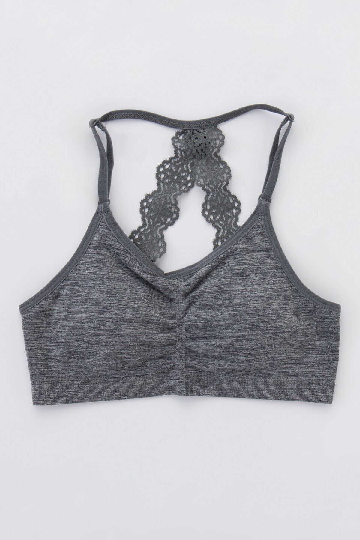 Gri-melanj Teen Grey Lace Padli Dikişsiz Seamless Yarım Atlet