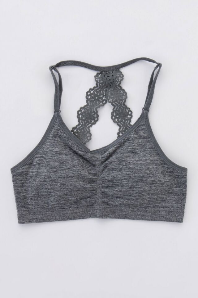 Gri-melanj Teen Grey Lace Padli Dikişsiz Seamless Yarım Atlet
