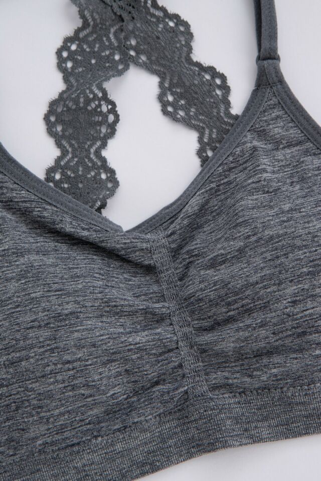 Gri-melanj Teen Grey Lace Padli Dikişsiz Seamless Yarım Atlet