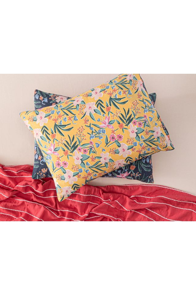 Vivacity Bloom Pamuklu 2'li Yastık Kılıfı 50x70 Cm Sarı