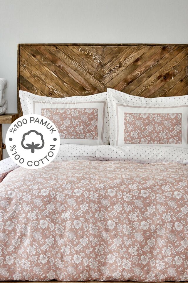 Celerina Pembe %100 Pamuk Çift Kişilik Fitted Lastikli Nevresim Takımı