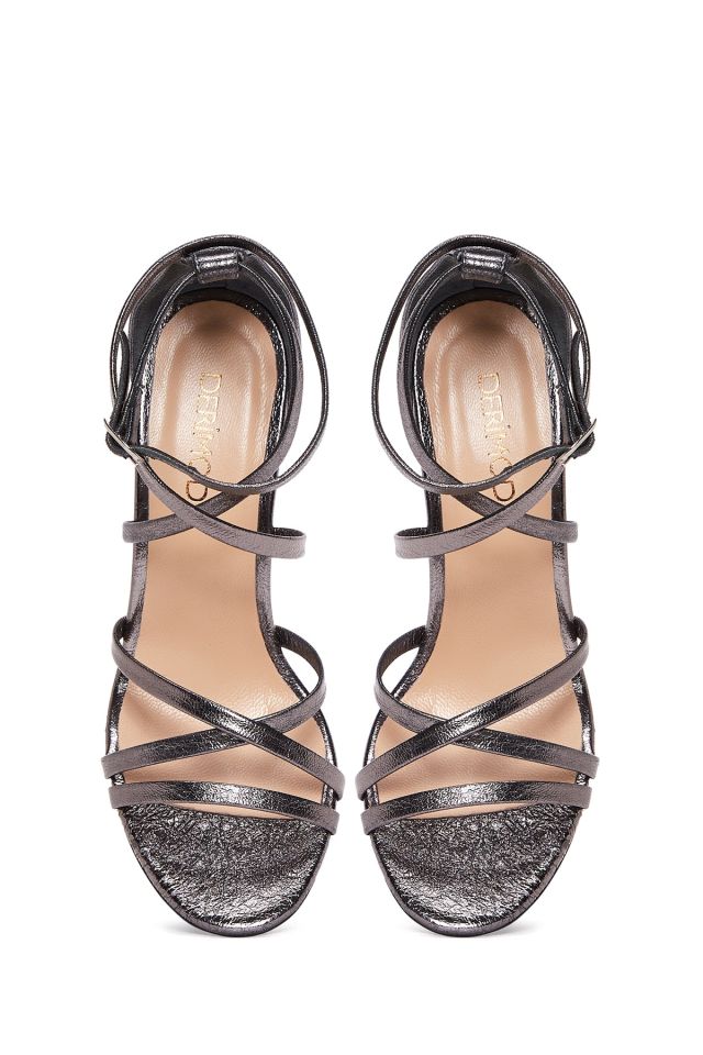 Women's Leather Metallic Heeled Sandals