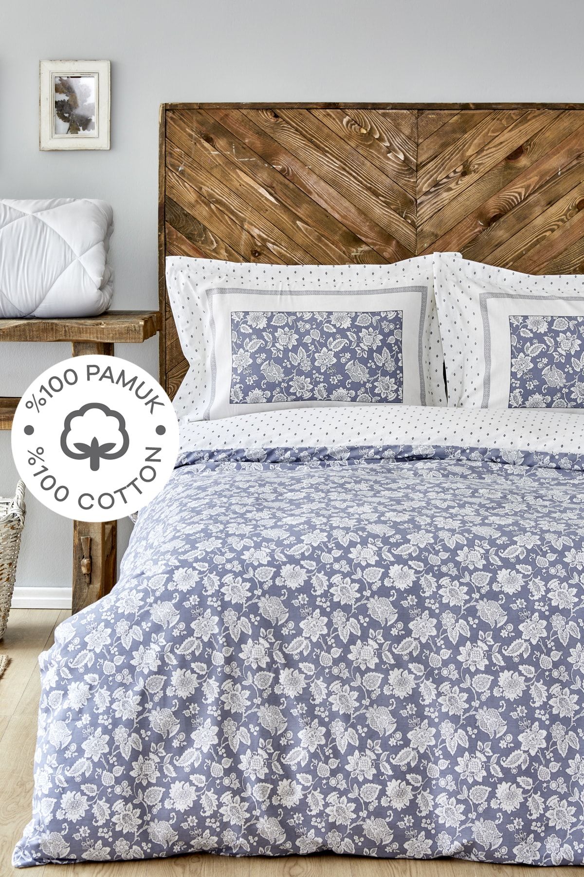 Celerina Mavi %100 Pamuk Çift Kişilik Fitted Nevresim Takımı