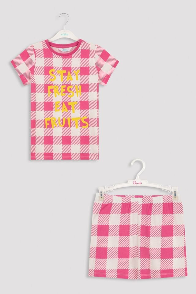 Çok Renkli Kız Çocuk Eat Fruits 4lü Pijama Takımı