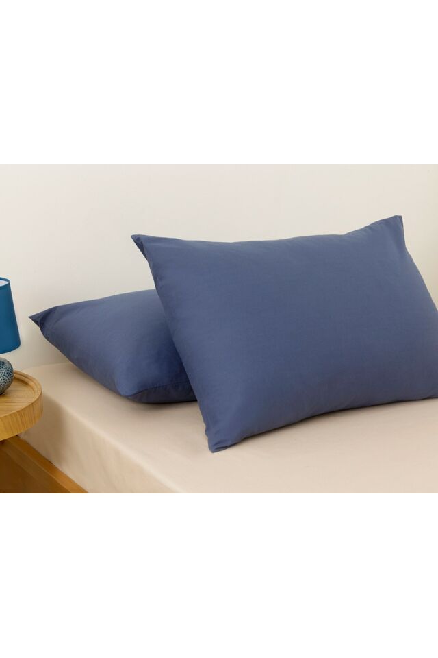 Plain Cotton 2-Pack Pillowcase 50x70 Cm Night Blue