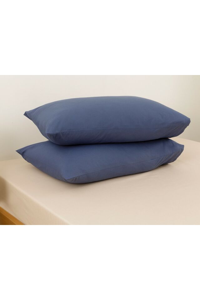 Plain Cotton 2-Pack Pillowcase 50x70 Cm Night Blue