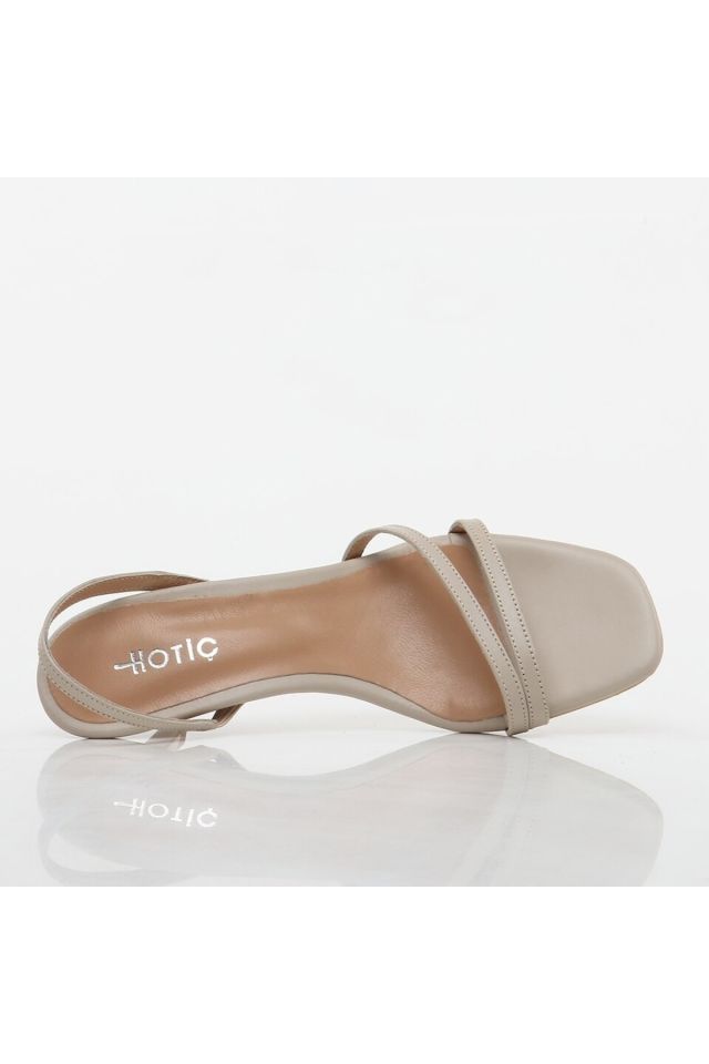 Genuine Leather Beige Women's Heeled Sandals