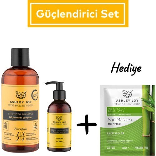 Güçlendirici Şampuan ve Saç Bakım Yağı + Güçlendirici Maske Hediyeli