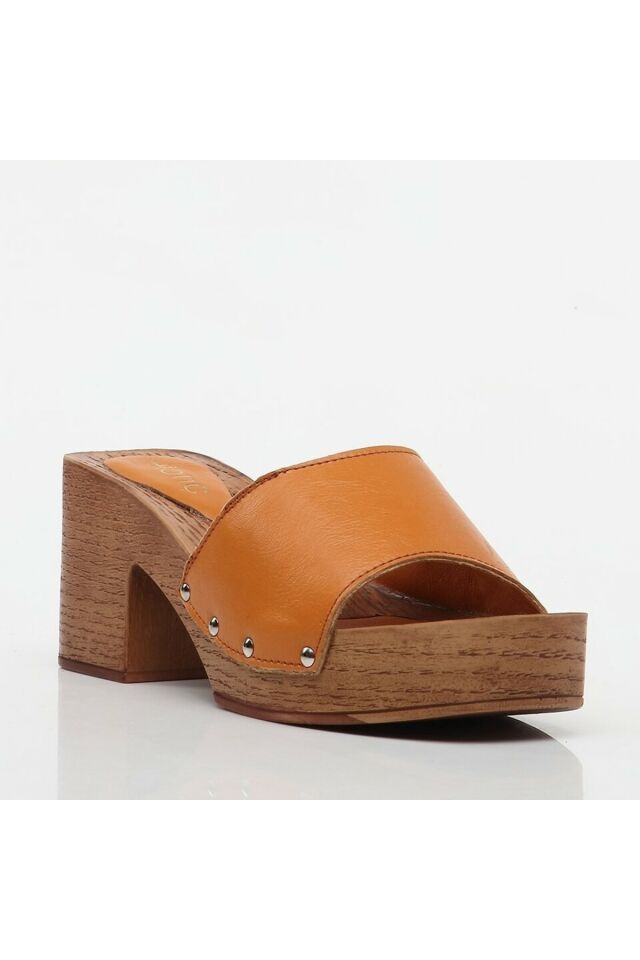 Genuine Leather Orange Women's Slippers