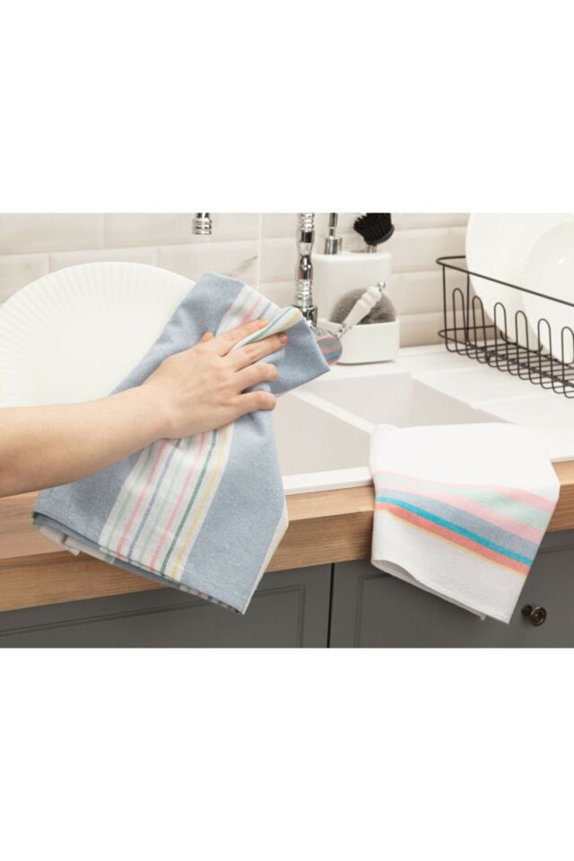 Jeanne 2 Pack Drying Towel - White/blue - 40x60 Cm