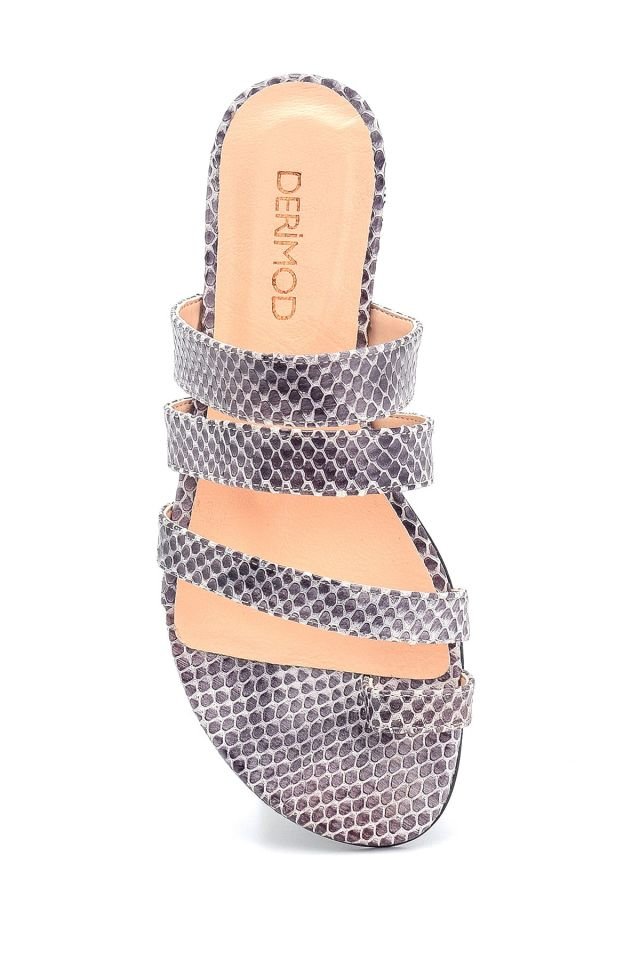 Women's Snake Printed Leather Slippers