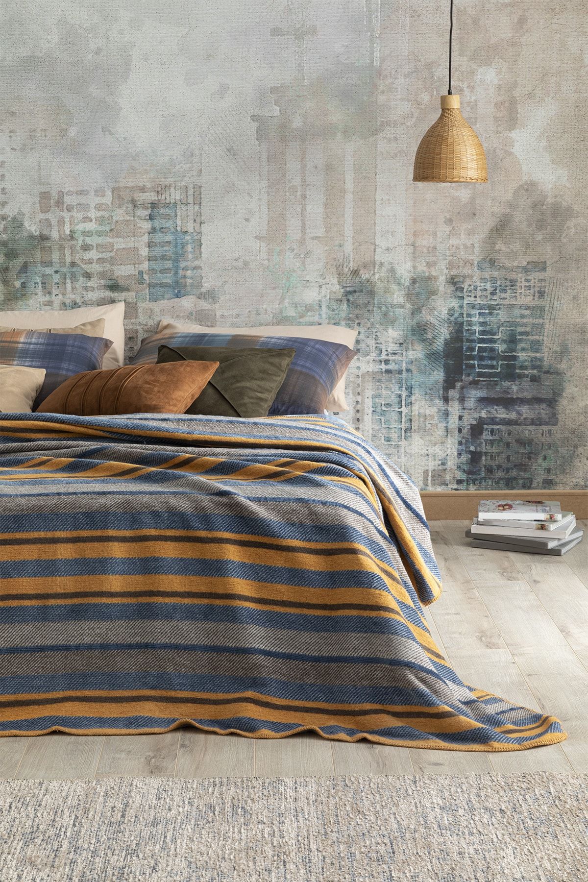 Bold Stripe Cotton Single Blanket 150x200 Cm Mustard - Blue