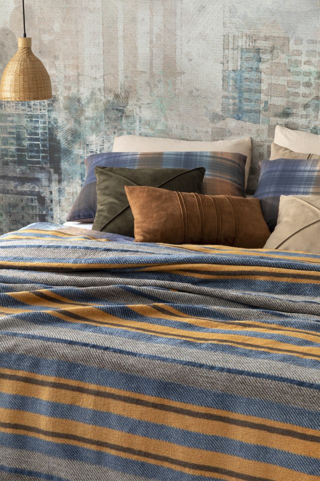 Bold Stripe Cotton Single Blanket 150x200 Cm Mustard - Blue