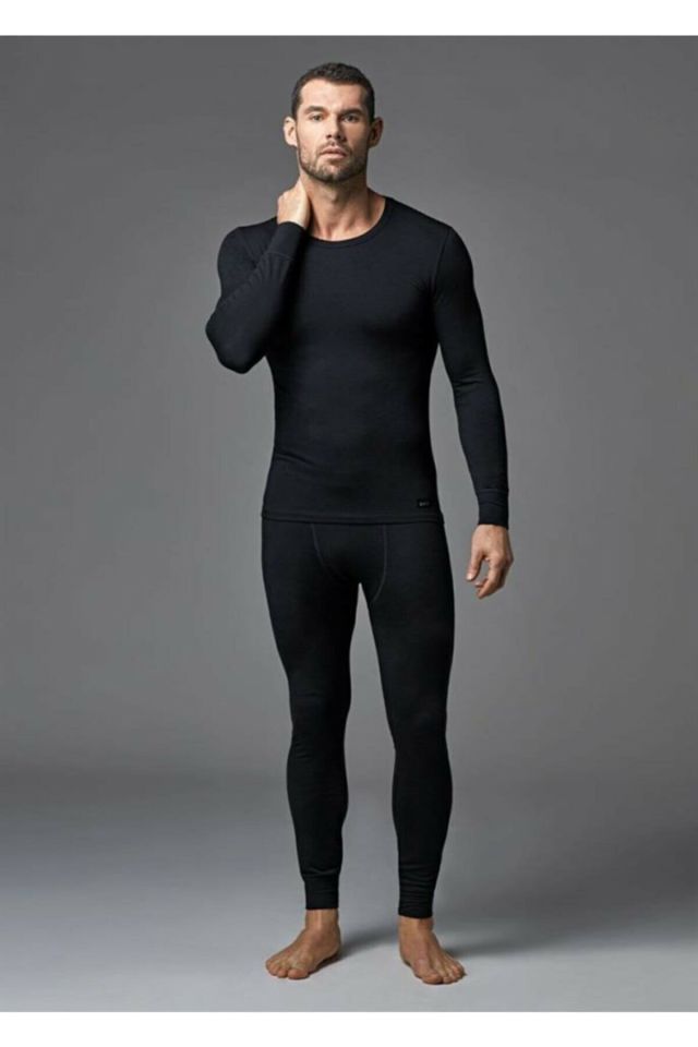 Men's Black Thermal Bottom Top Suit