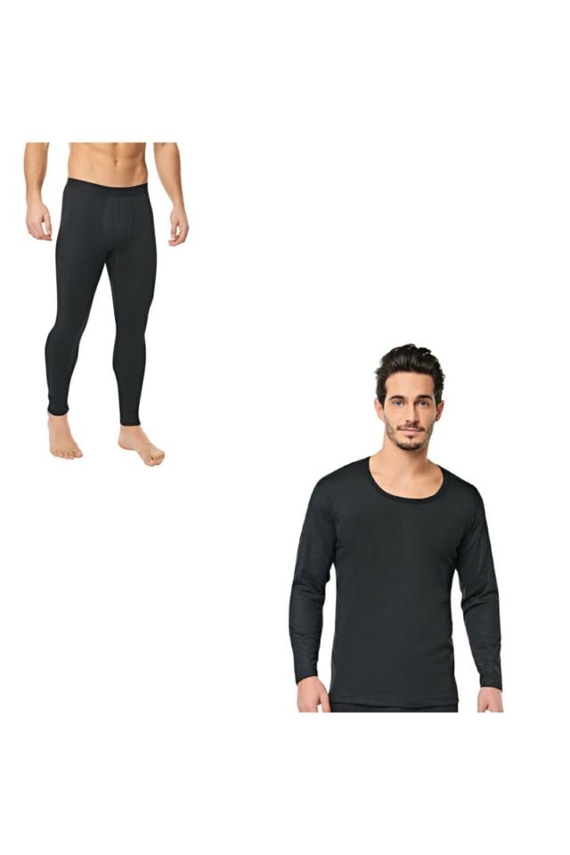 Men's Black Thermal Bottom Top Suit