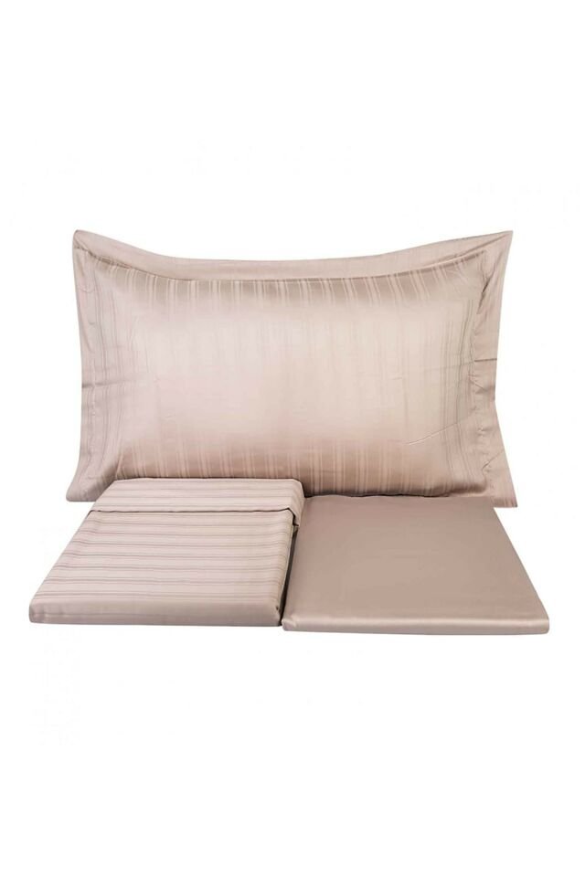Charm Bold Bej Saten %100 Pamuk Çift Kişilik Nevresim Takımı