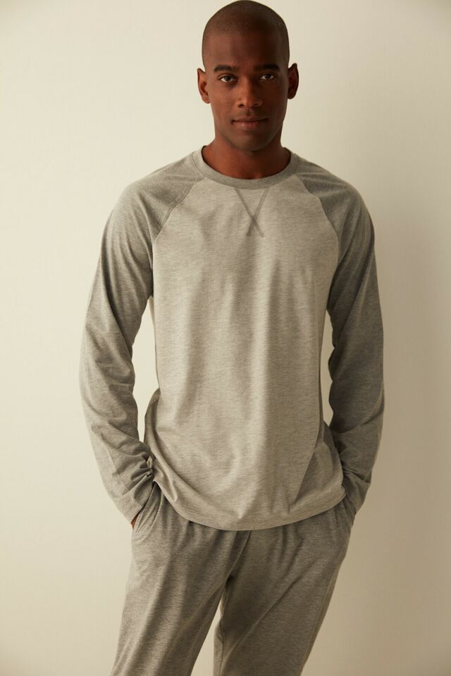 Gray-melange Straight Trousers Pajamas Set