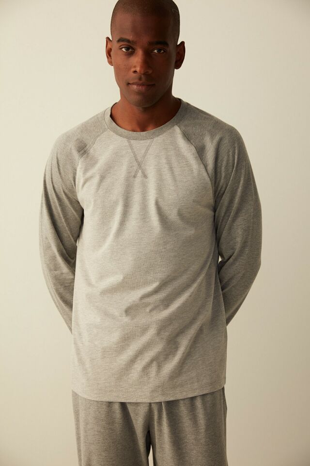 Gray-melange Straight Trousers Pajamas Set
