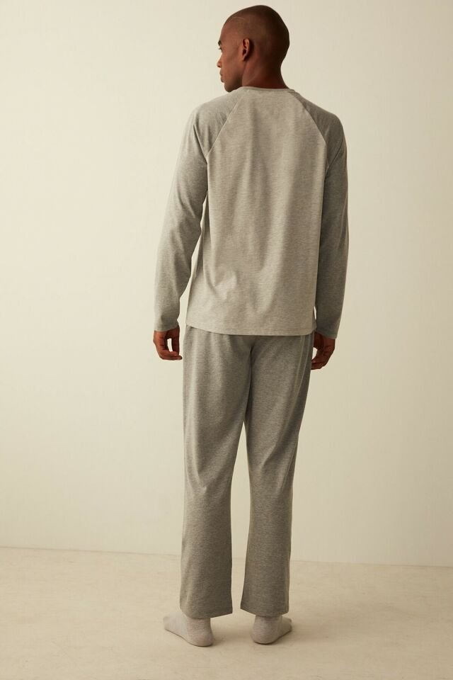 Gray-melange Straight Trousers Pajamas Set