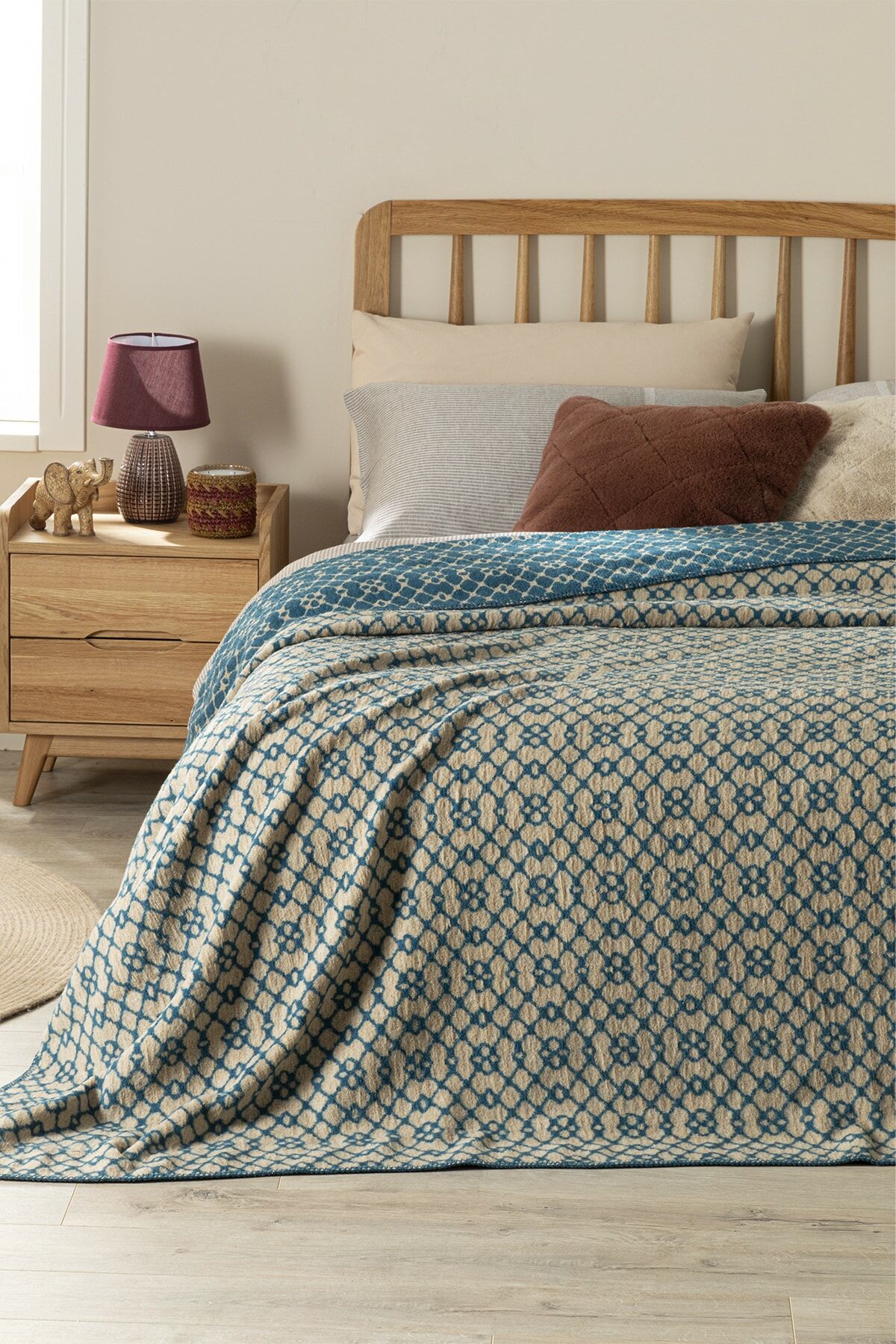 Diamond Vitrail Cotton Single Blanket 150x200 Cm Petrol Green