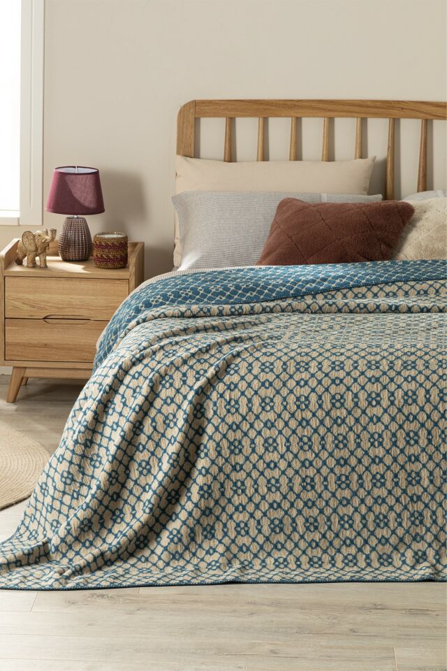 Diamond Vitrail Cotton Single Blanket 150x200 Cm Petrol Green