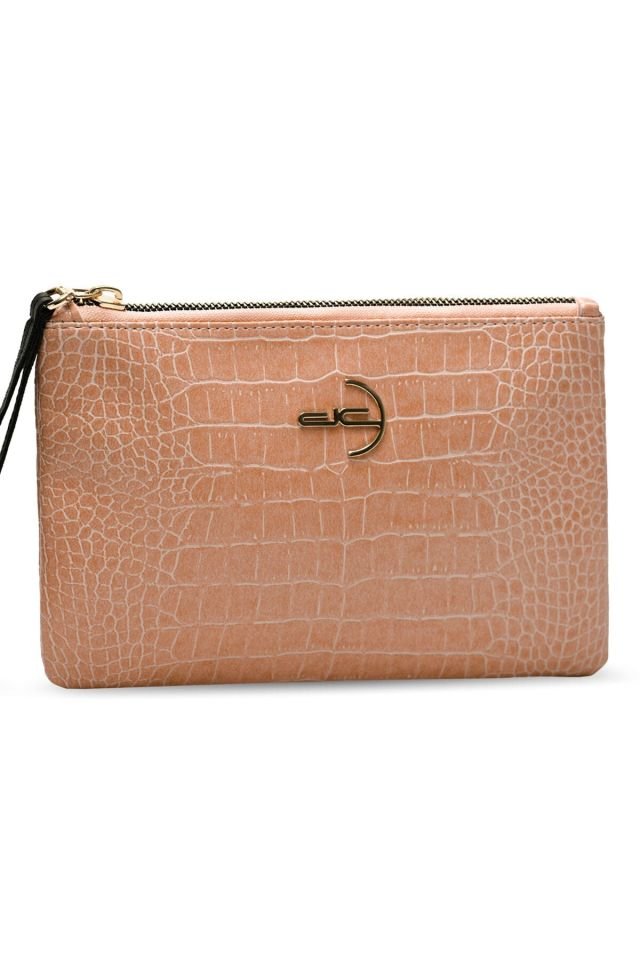 Soft Kroko Pembe Clutch El Çantası