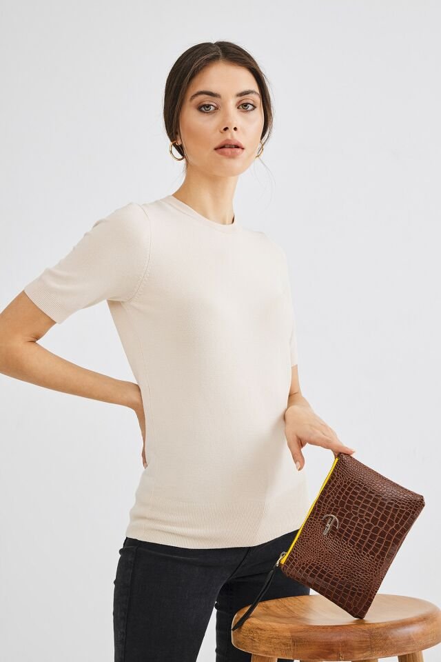 Soft Kroko Kahverengi Clutch El Çantası