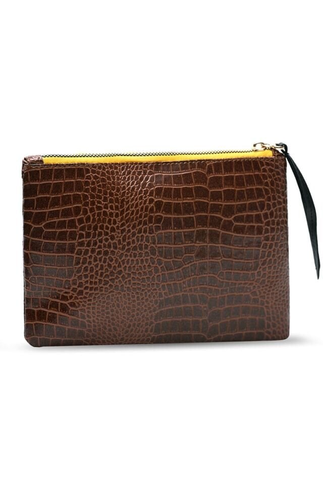 Soft Kroko Kahverengi Clutch El Çantası