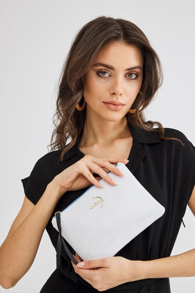Soft Kroko Beyaz Clutch El Çantası