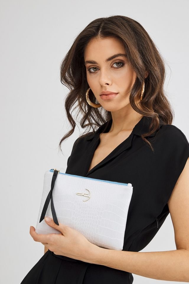 Soft Kroko Beyaz Clutch El Çantası