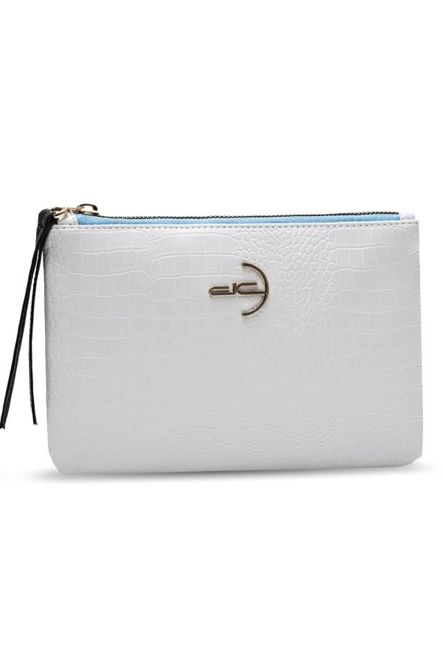 Soft Kroko Beyaz Clutch El Çantası