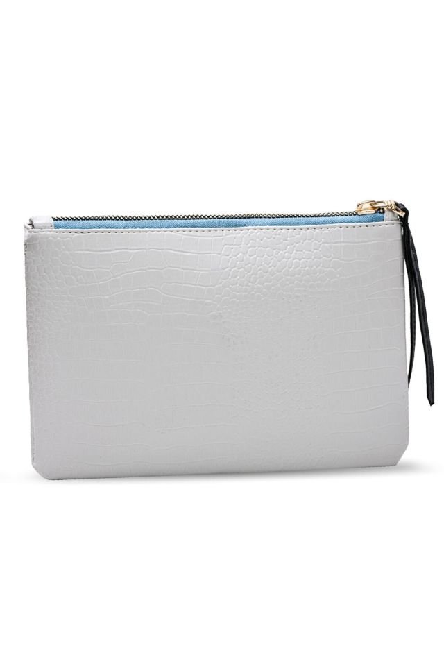 Soft Kroko Beyaz Clutch El Çantası