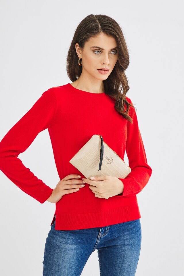 Soft Kroko Bej Clutch El Çantası
