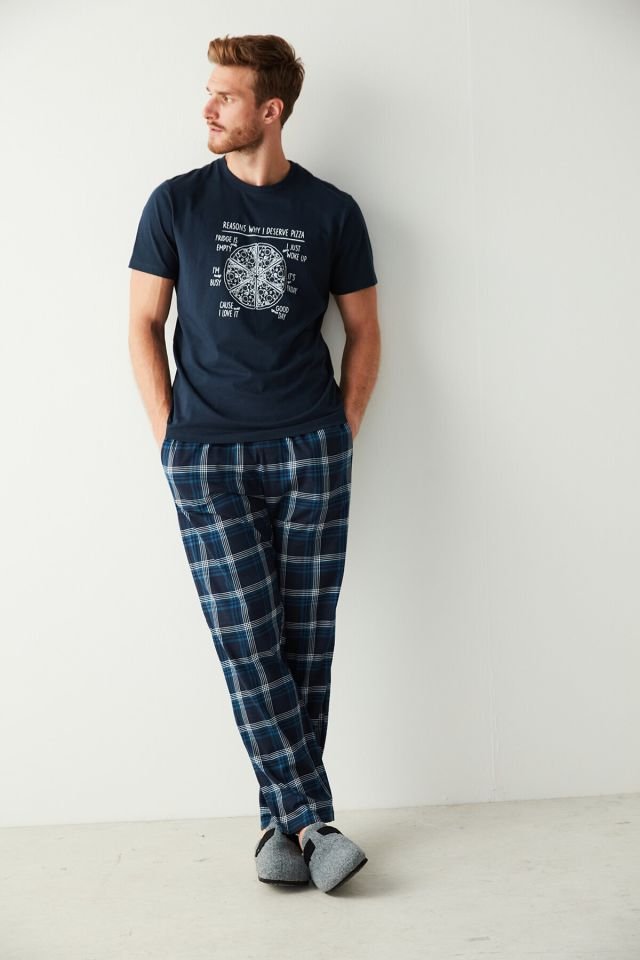 Navy Blue Deserve Pizza Pants Pajama Set