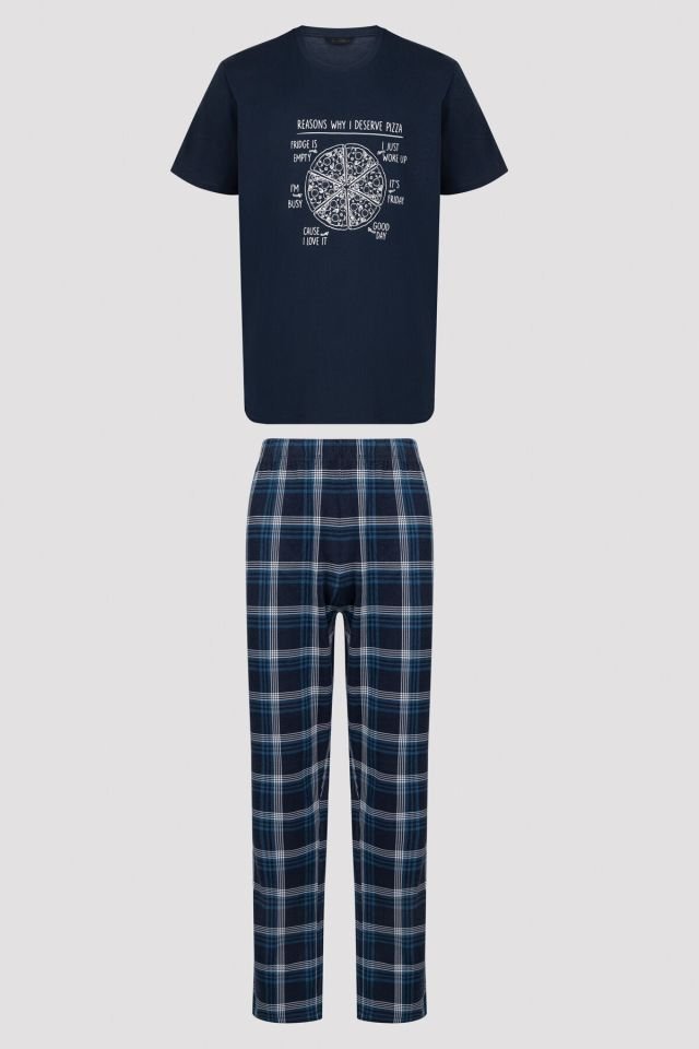 Navy Blue Deserve Pizza Pants Pajama Set