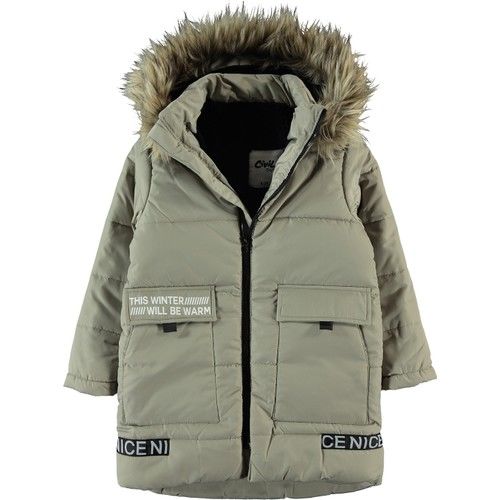 Erkek Çocuk Kapüşonlu Mont 6-9 Yaş Taş Rengi