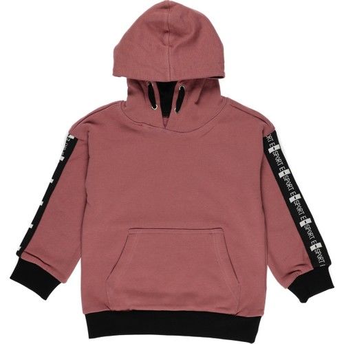 Erkek Çocuk Yazılı Şerit Detaylı Kapüşonlu Sweatshirt