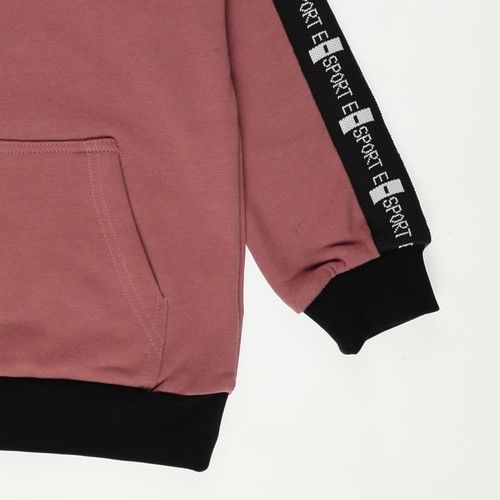 Erkek Çocuk Yazılı Şerit Detaylı Kapüşonlu Sweatshirt