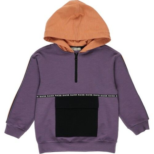 Boy's Hooded Printed Stripe Detailed Sweatshirt