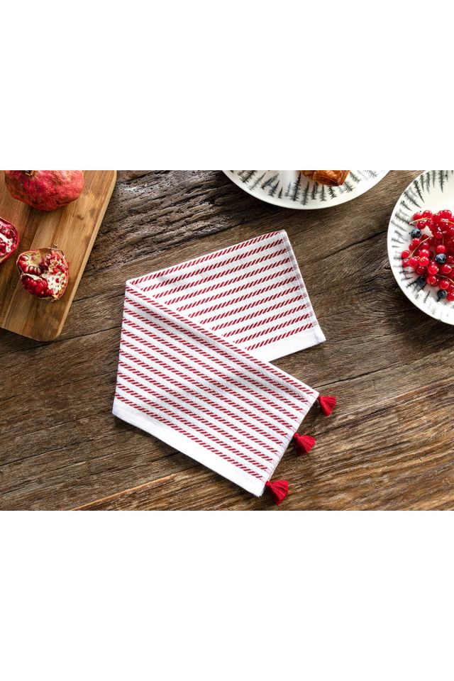 Vertical Cotton Tassel Drying Towel 30x50 Cm Red