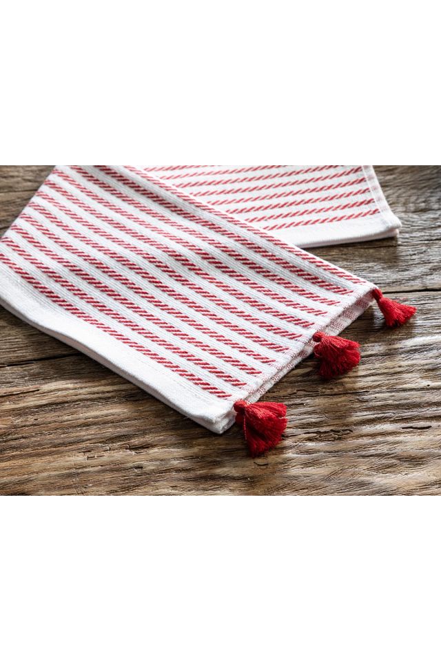 Vertical Cotton Tassel Drying Towel 30x50 Cm Red