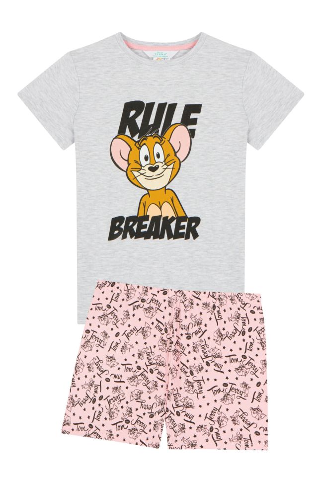 Kız Çocuk Pembe Gri Baskılı Pijama Takımı