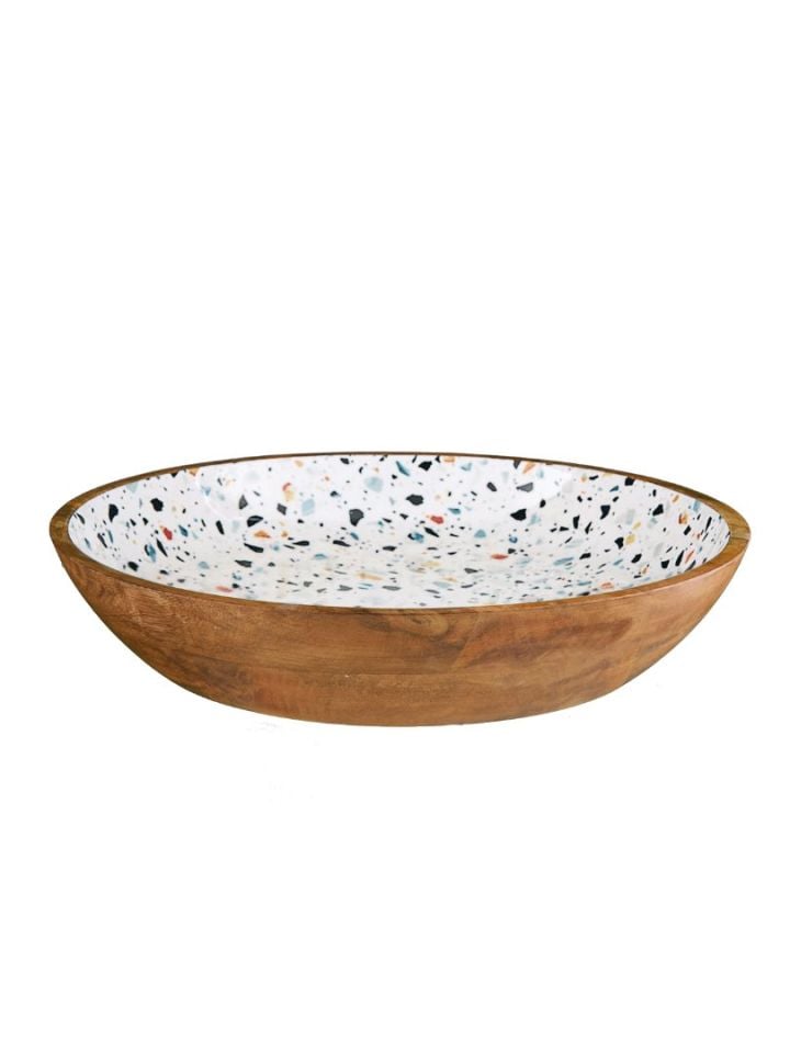 Terrazzo Ahşap Dekoratif Kase L